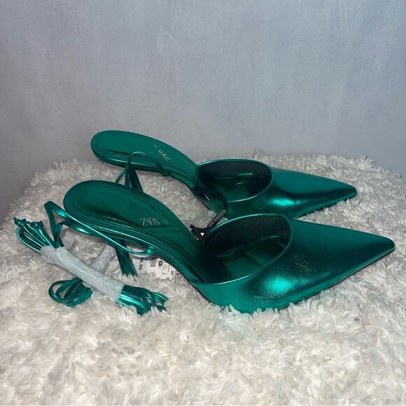 Zara Metallic Lace up High Heels - Picture 9 of 10